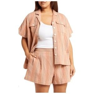 Madewell Women's Stripe Stretch Cotton & Linen Camp Shirt Size Large